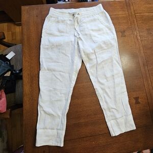 Athleta White Linen Crop Pants Size 10